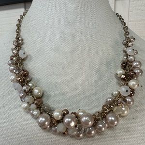 Cluster style pearl bead and sparkly bead necklace